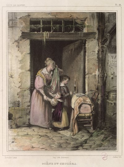 Scene av kolera, gravert av Julien, 1832 av Francois Bouchot